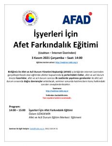 ‘İŞYERLERİ İÇİN AFET FARKINDALIK EĞİTİMİ